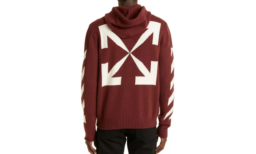 Diagonal Arrow Knit Zip Hoodie "Burgundy/White" OMHA080F22KNI0012801