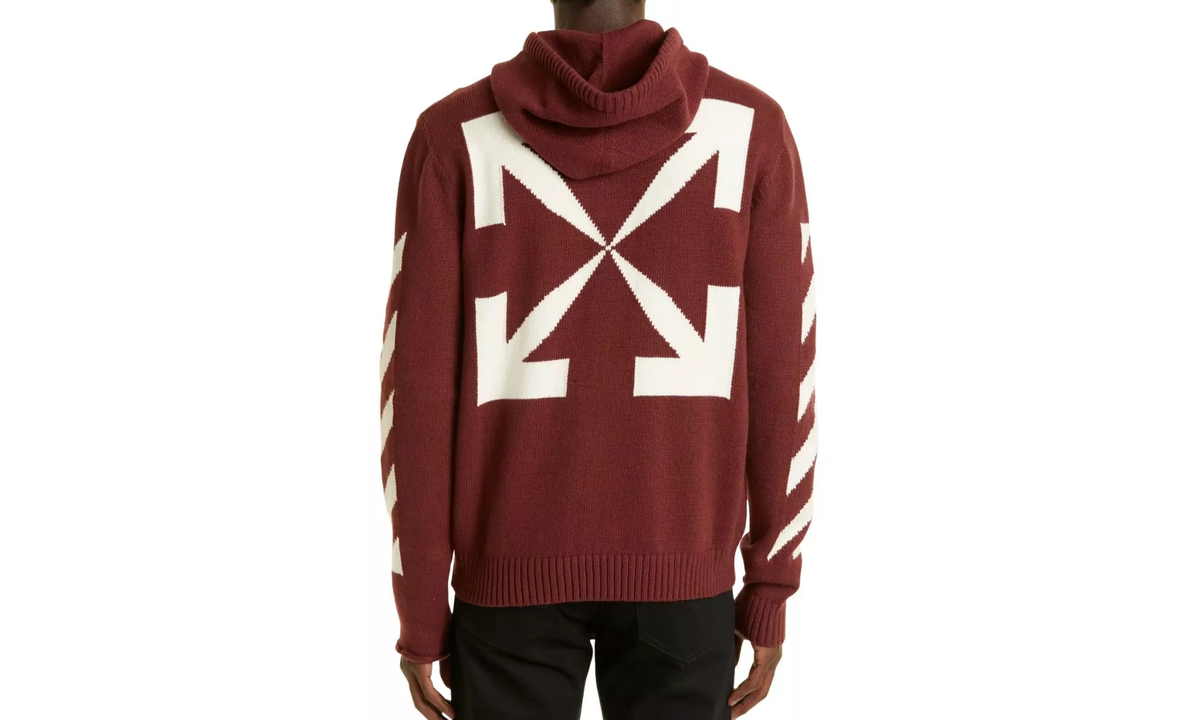 Diagonal Arrow Knit Zip Hoodie "Burgundy/White" OMHA080F22KNI0012801
