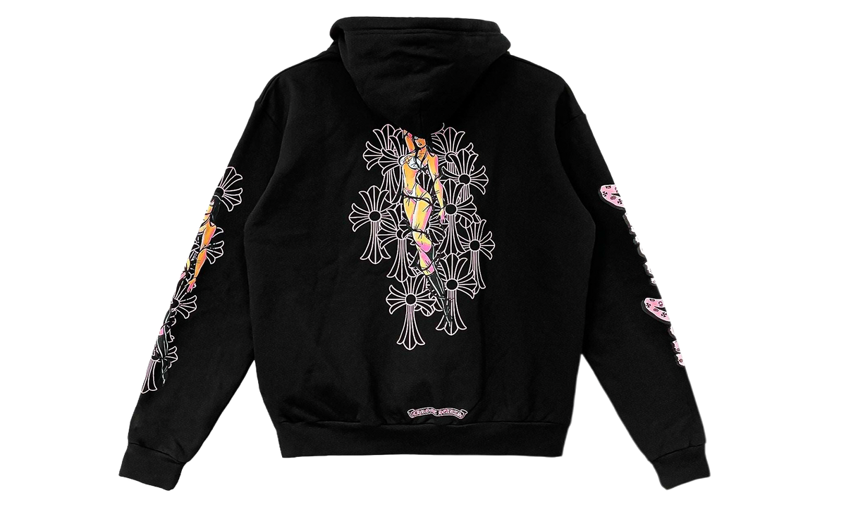 Deadly Doll Pink Cross Scroll Label Zip Up Hoodie "Black" CHRM1808