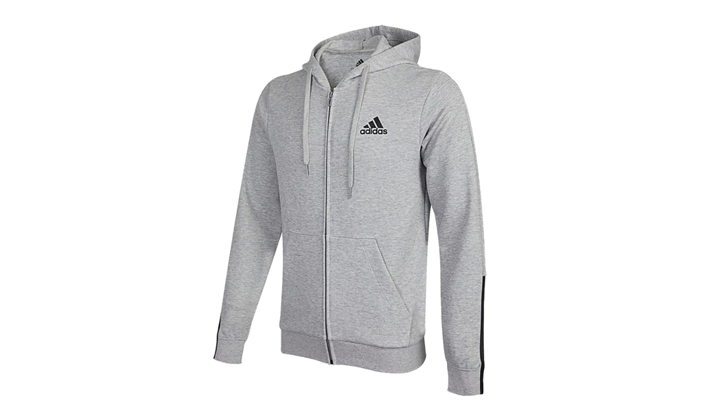 Essentials Doubleknit Cut 3-Stripes Full-Zip Hoodie "Medium Grey Heather / Black" H12214