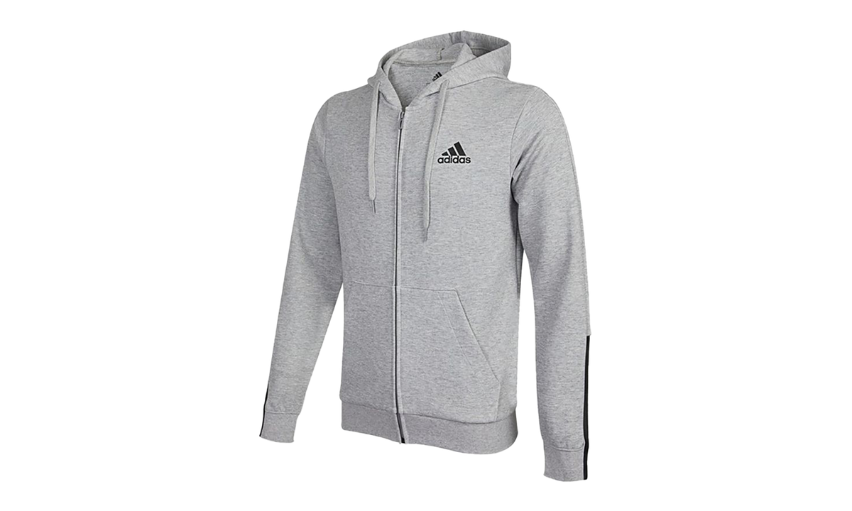 Essentials Doubleknit Cut 3-Stripes Full-Zip Hoodie "Medium Grey Heather / Black" H12214