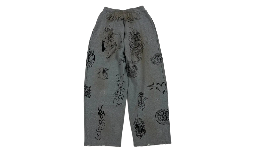 Tattoo Distressed Graphic Oversize Sweatpants "Heather Grey" 787357 TQVK1 1167