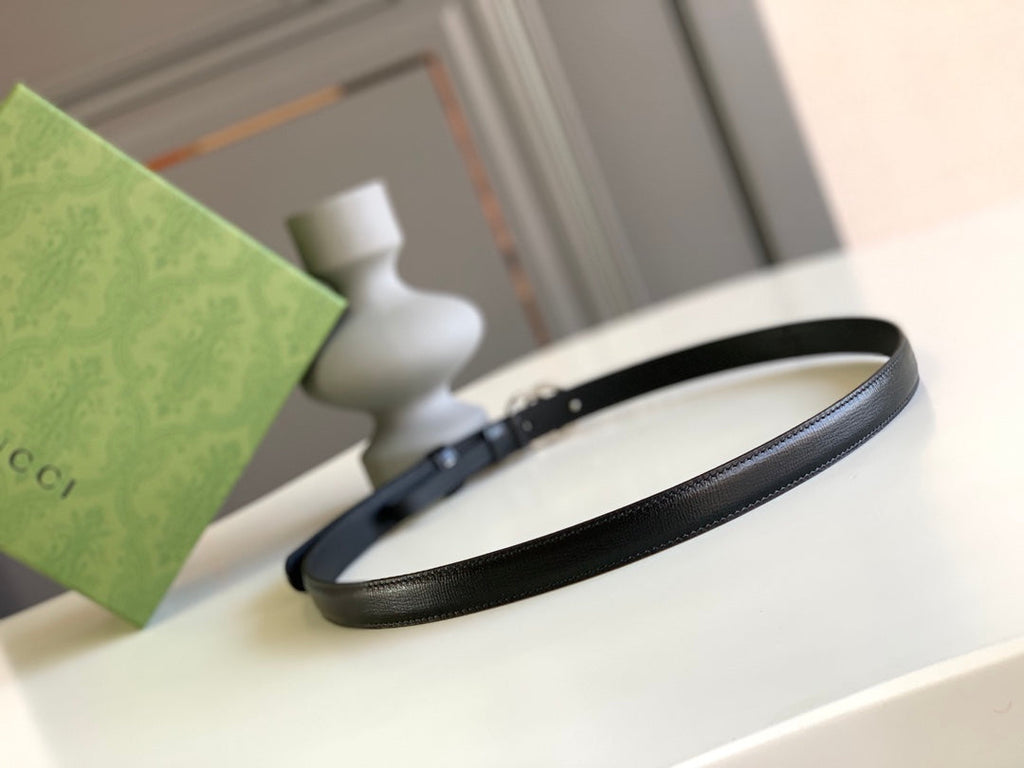 GG MARMONT THIN BELT DOUBLE G BUCKLE BLACK LEATHER