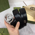 GC BELT SILVER BUCKLE BACK LEATHER 4.0CM