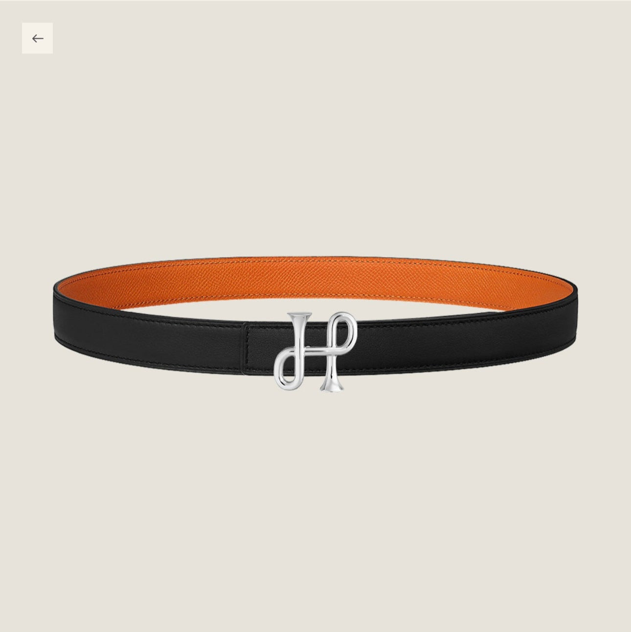 H COR BAROQUE BELT 24MM SILVER BUCKLE & REVERSIBLE ORANGE AND BLACK LEATHER
