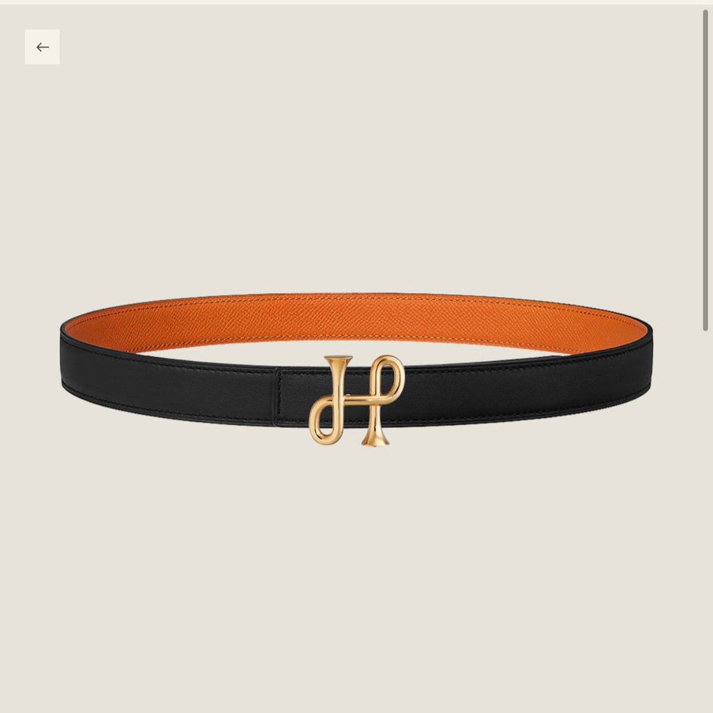H COR BAROQUE BELT 24MM GOLD BUCKLE & REVERSIBLE ORANGE AND BLACK LEATHER