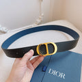 CD Belt 35mm Black Blue Leather Gold Buckle
