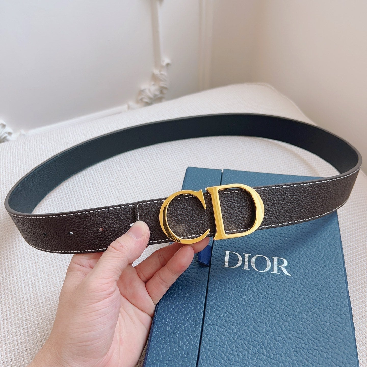 CD Belt 35mm Brown Black Leather Gold Buckle