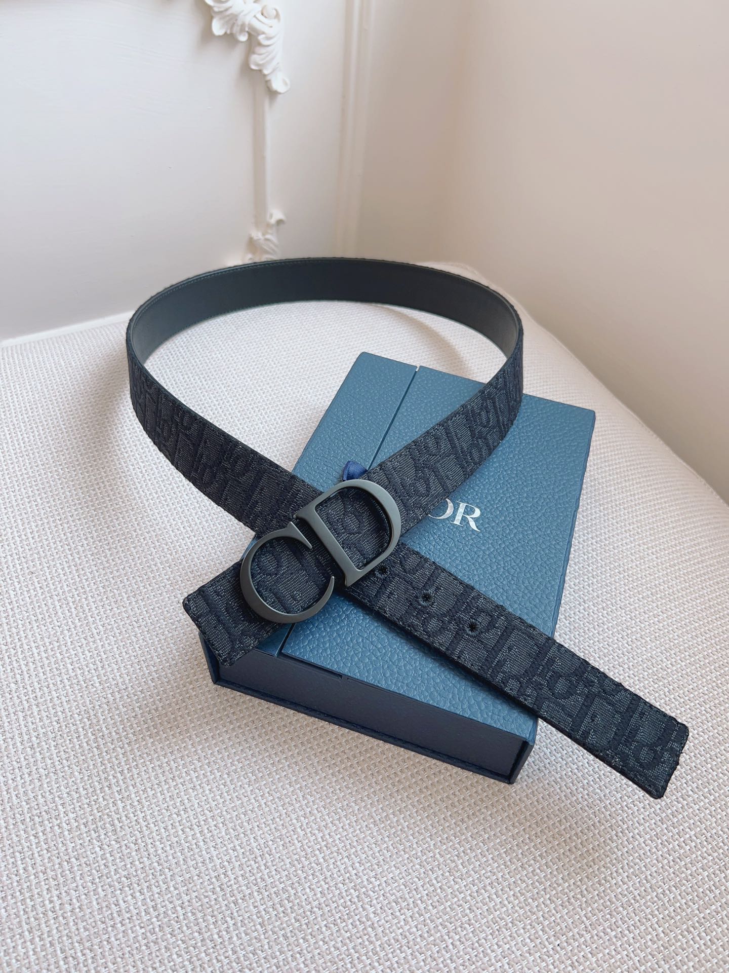 CD Belt 35mm Black Canvas Calfskin Black Logo Buckle