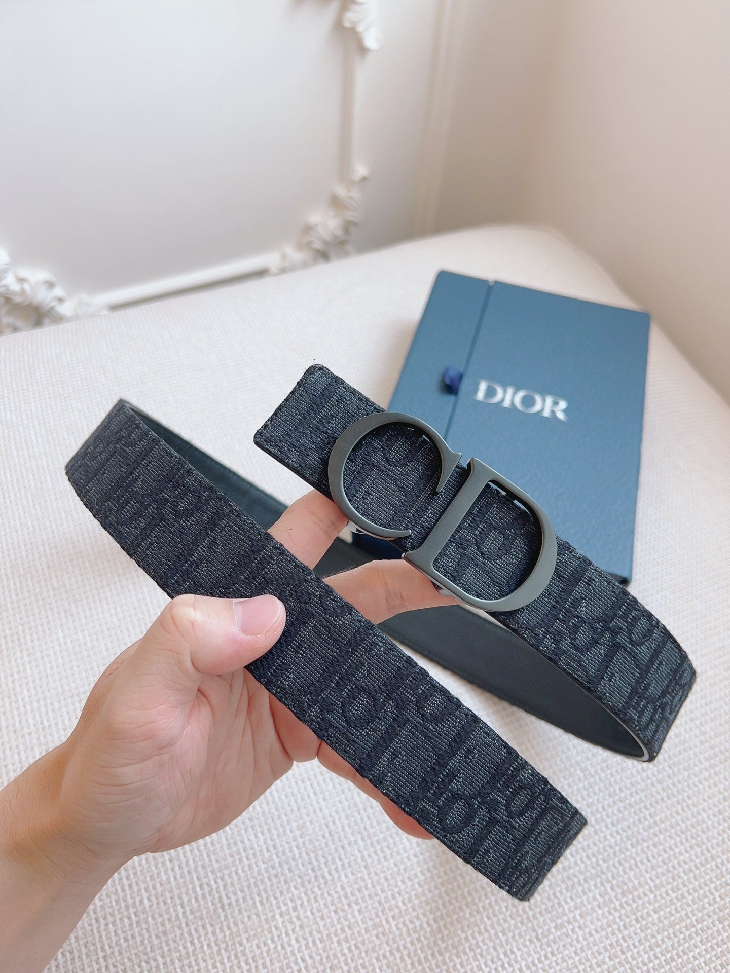 CD Belt 35mm Black Canvas Calfskin Black Logo Buckle