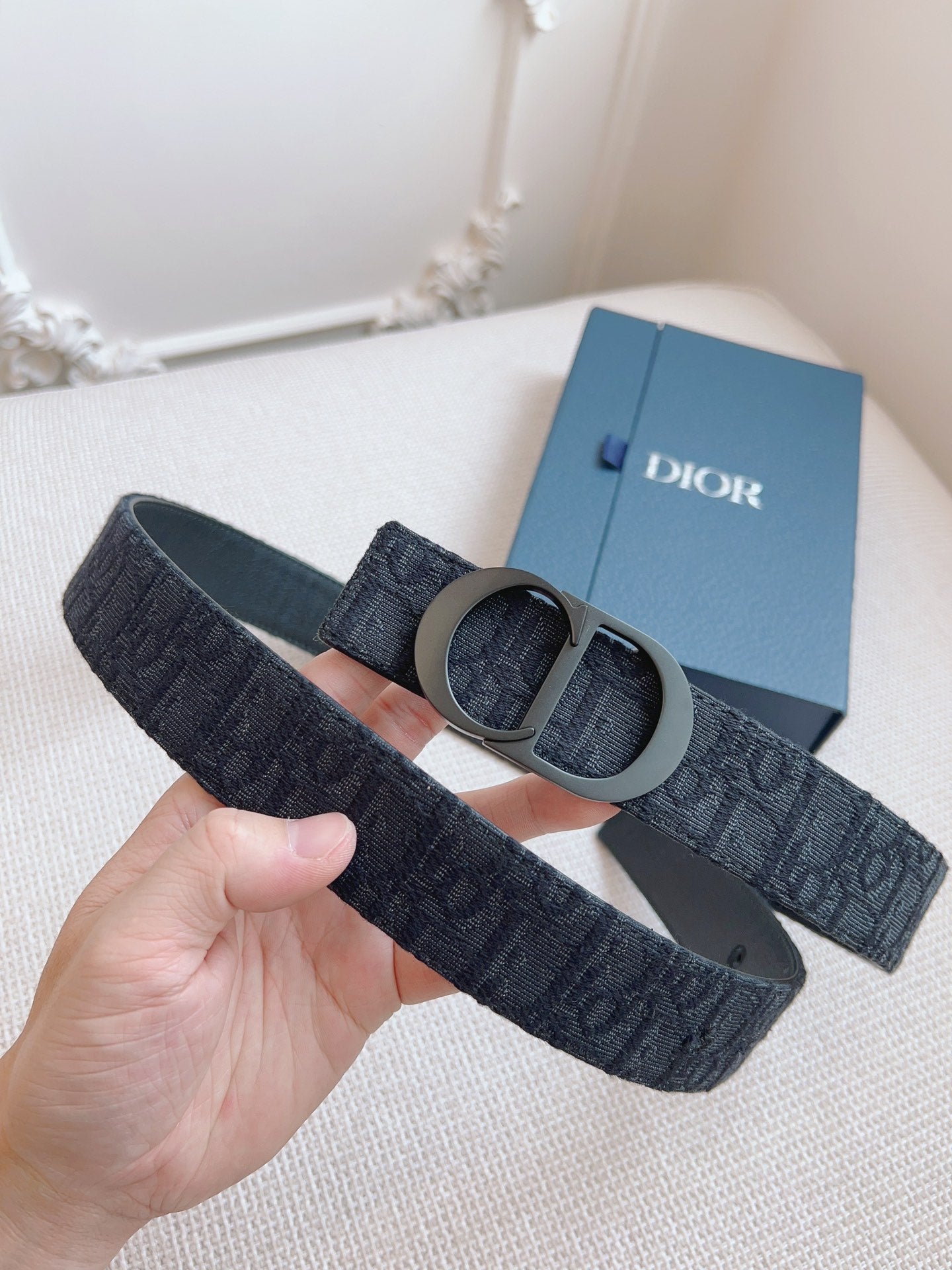 CD Belt 35mm Black Canvas Calfskin Black Buckle