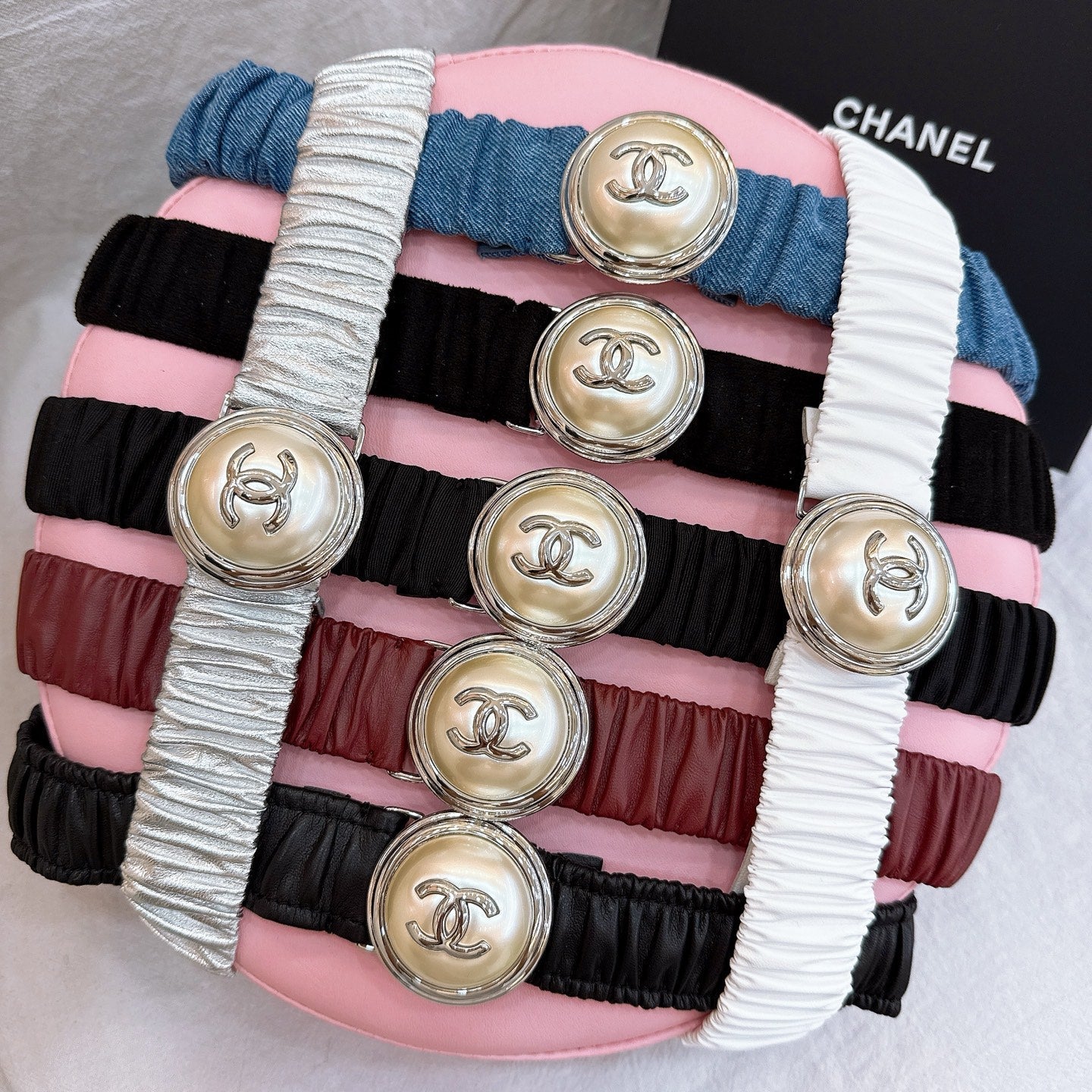 CC Stamp Buckle Women Belt 30mm Elastic White Cowhide 196841