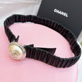 CC Stamp Buckle Women Belt 30mm Elastic Dark Brown Cowhide 196839