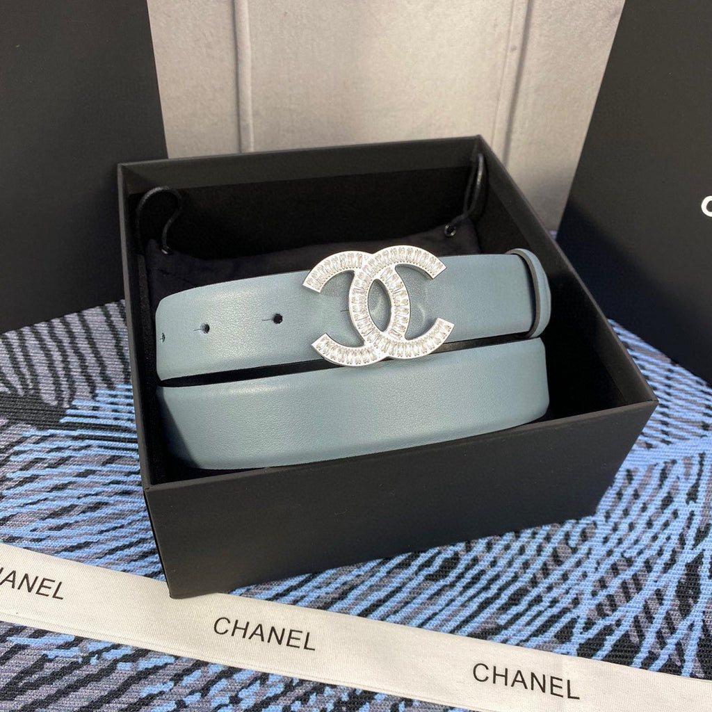 CC Women's Belt 3.0CM Light Blue Cowhide 615102