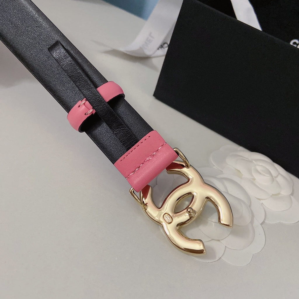 CC Women's Belt 3.0CM Pink Calfskin White Black Buckle 597642