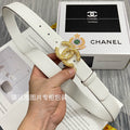 CC Women's Belt 3.0CM White Cowhide Gold Buckle 586527
