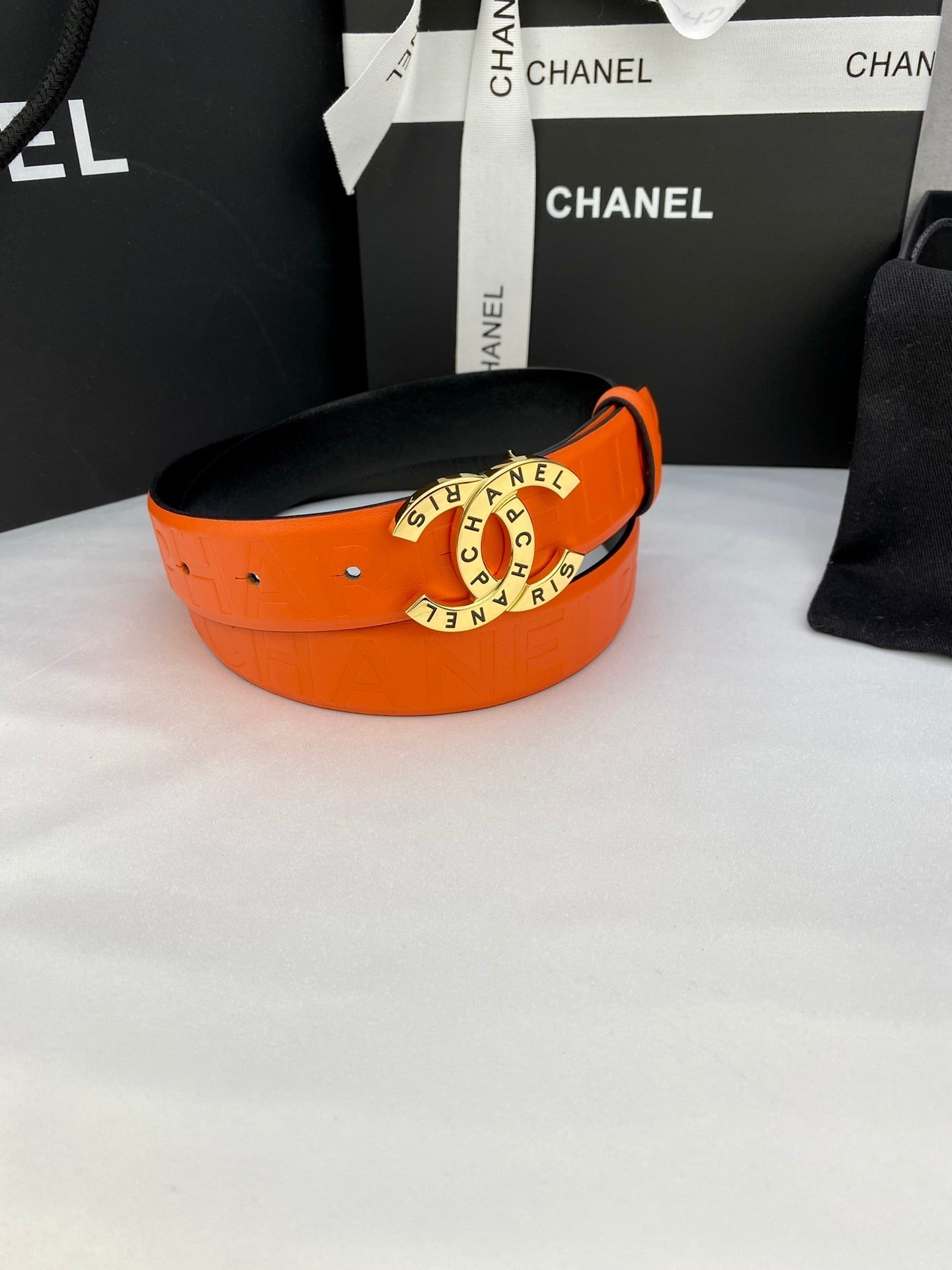 CC Women's Belt 3.0CM Orange Cowhide 586499