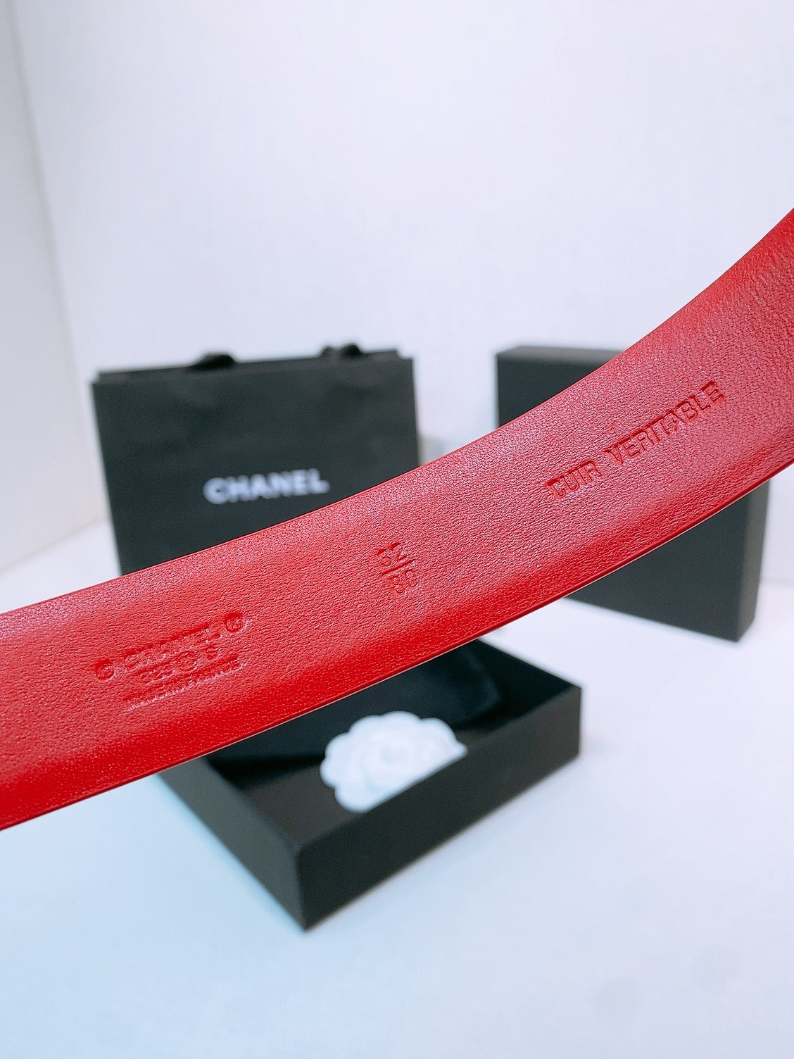 CC Women's Belt 3.0CM Red Calfskin Sliver Black Buckle 572530