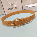 CC Belt 3.0CM Camel Brown Suede Gold Buckle 198423