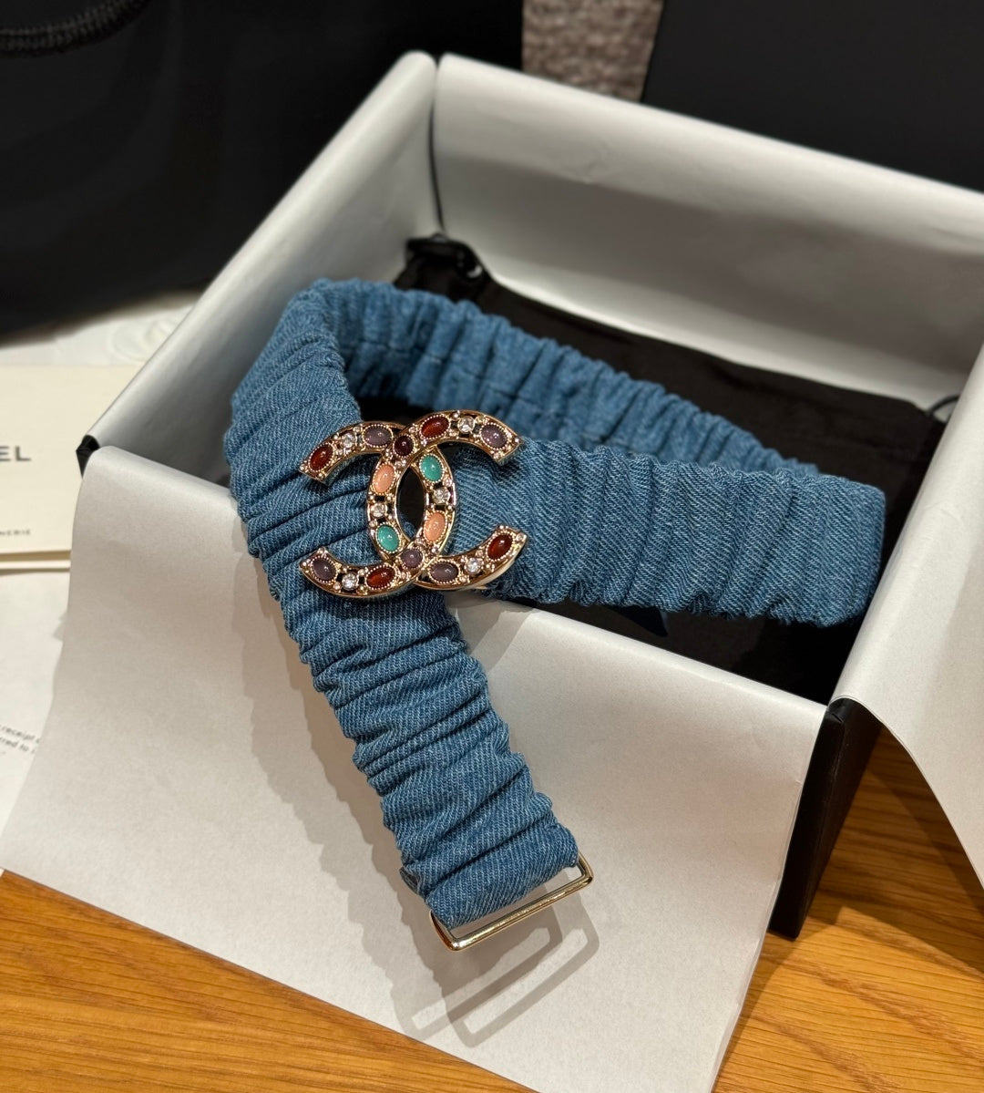 CC Rhinestone Belt 3.0CM Blue Denim Multicolor Buckle 198408