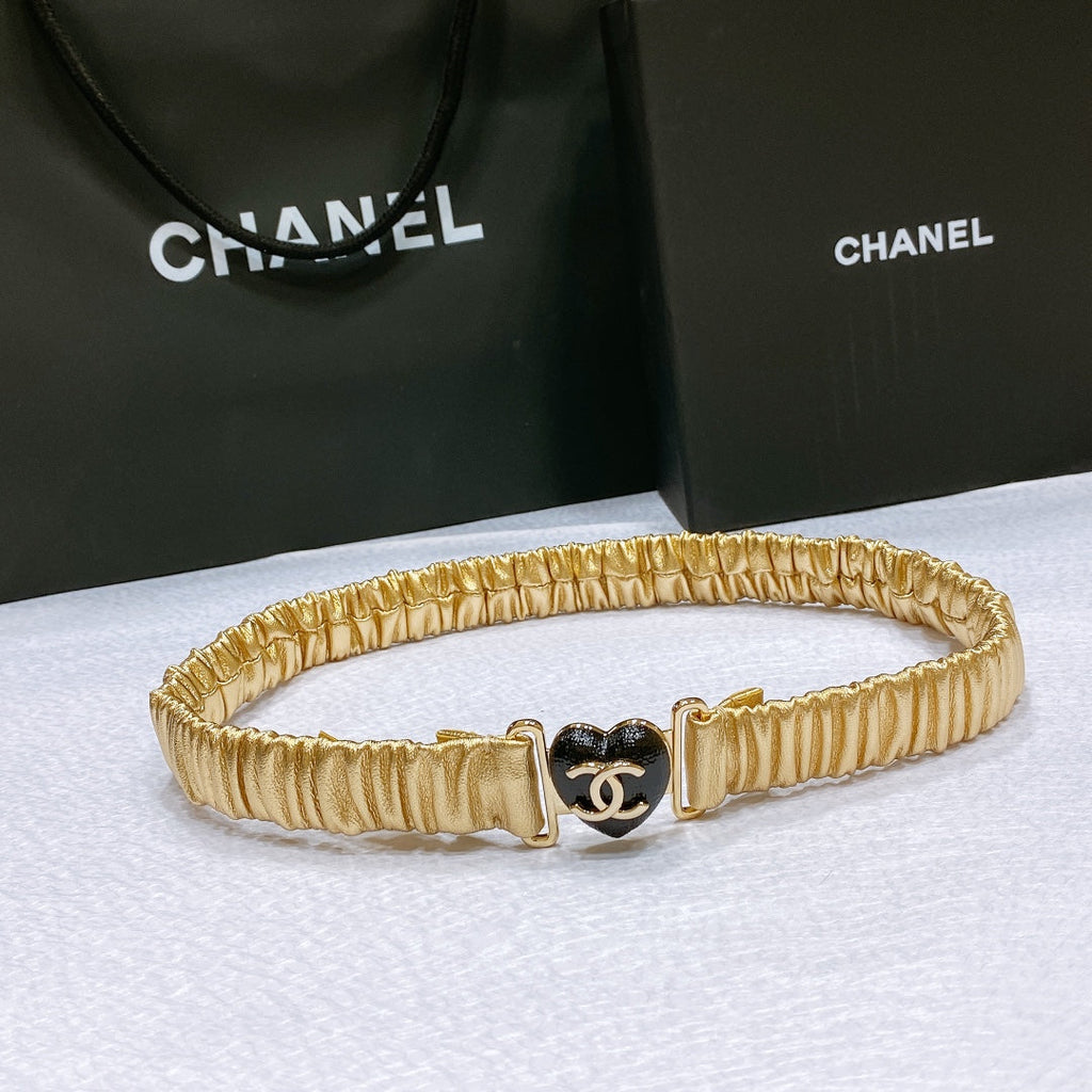 CC Women's Belt 3.0CM Gold Metallic Calfskin Black Heart Buckle 195973