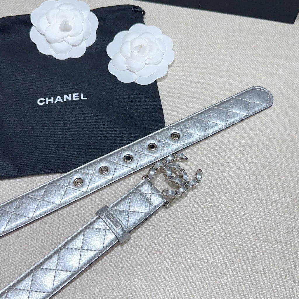 CC Women's Belt 3.0CM Sliver Lambskin Sliver Buckle 190581