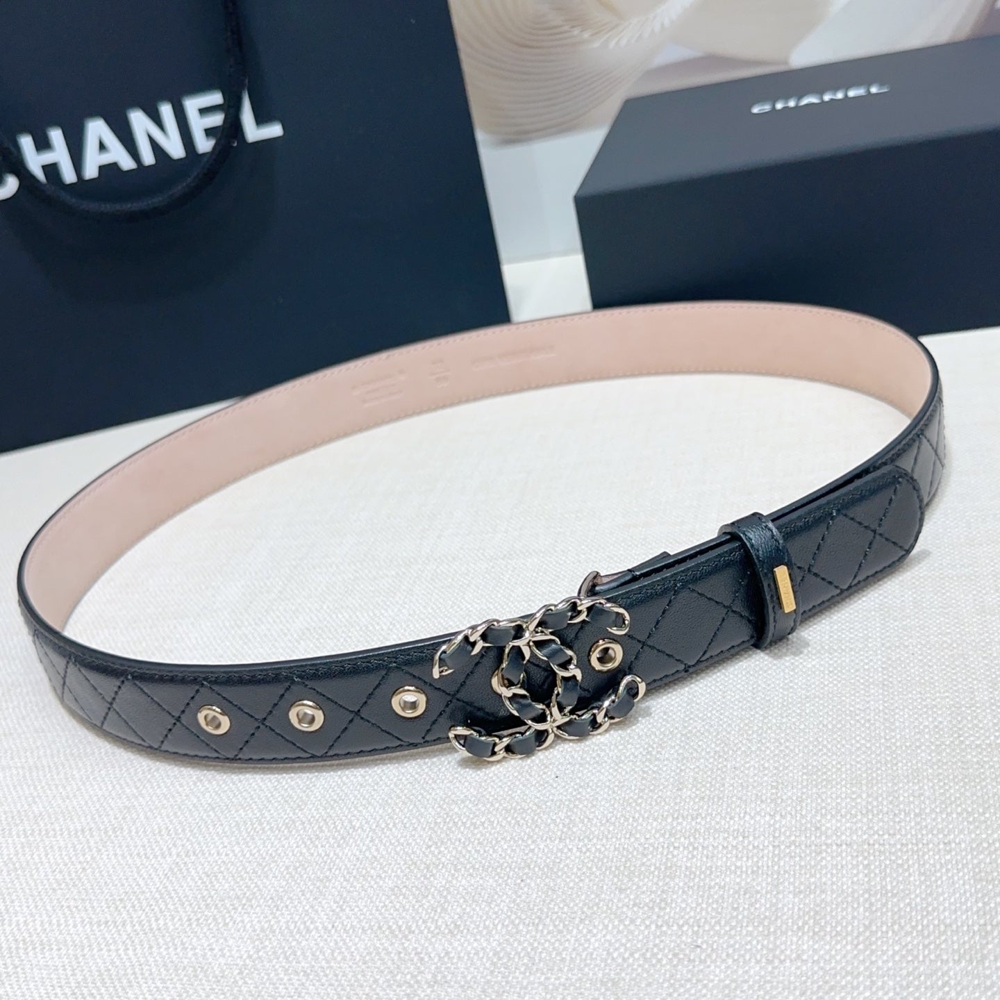 CC Women's Belt 3.0CM Black Lambskin Black Sliver Buckle 190580