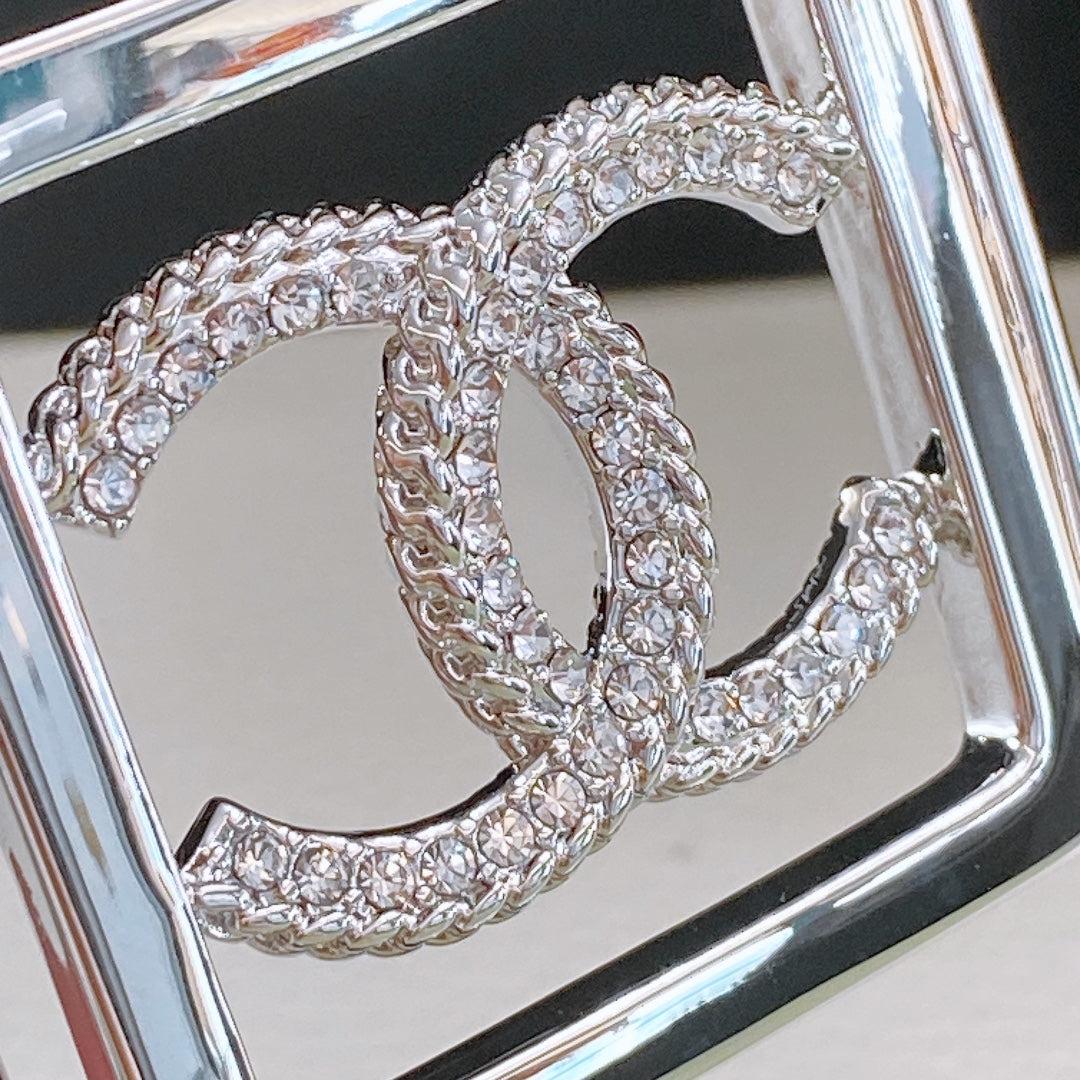 Chanel Rhinestones CC Square Buckle Belt Blue Silver in Calfskin 205353