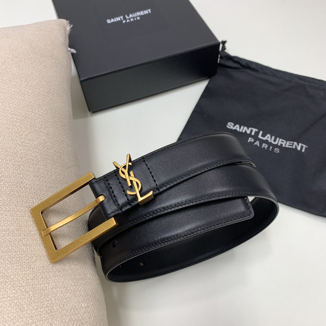 YSL Belt 30mm Black Cowhide Gold Hardware