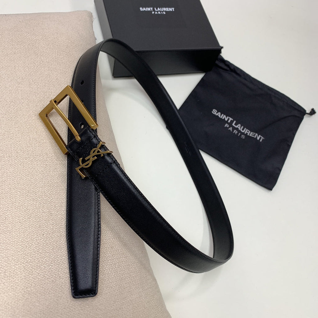 YSL Belt 30mm Black Cowhide Gold Hardware