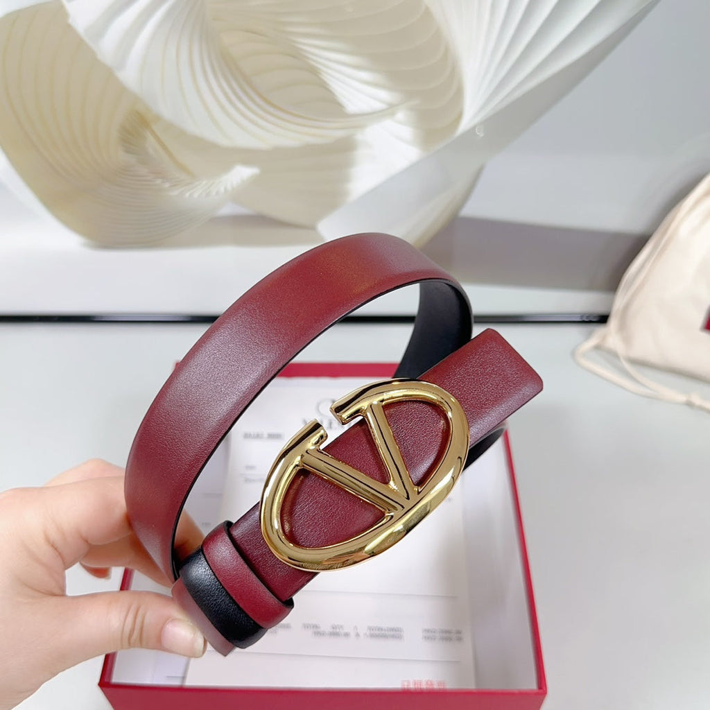 VT The Bold Edition Reversible Belt 30mm Burgundy Calfskin Gold Buckle