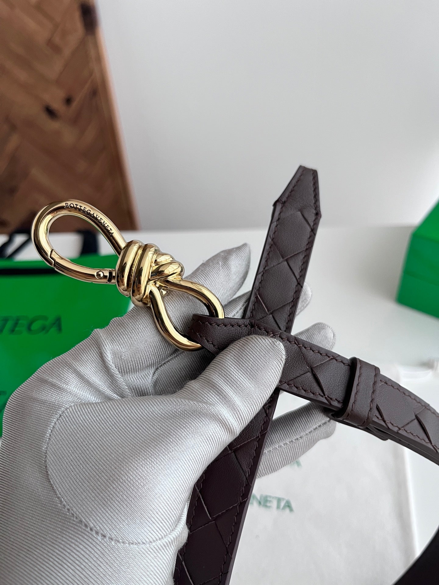 BV 26S Andiamo Knot Buckle Intreccio Belt 2cm Chocolate Lambskin 204754