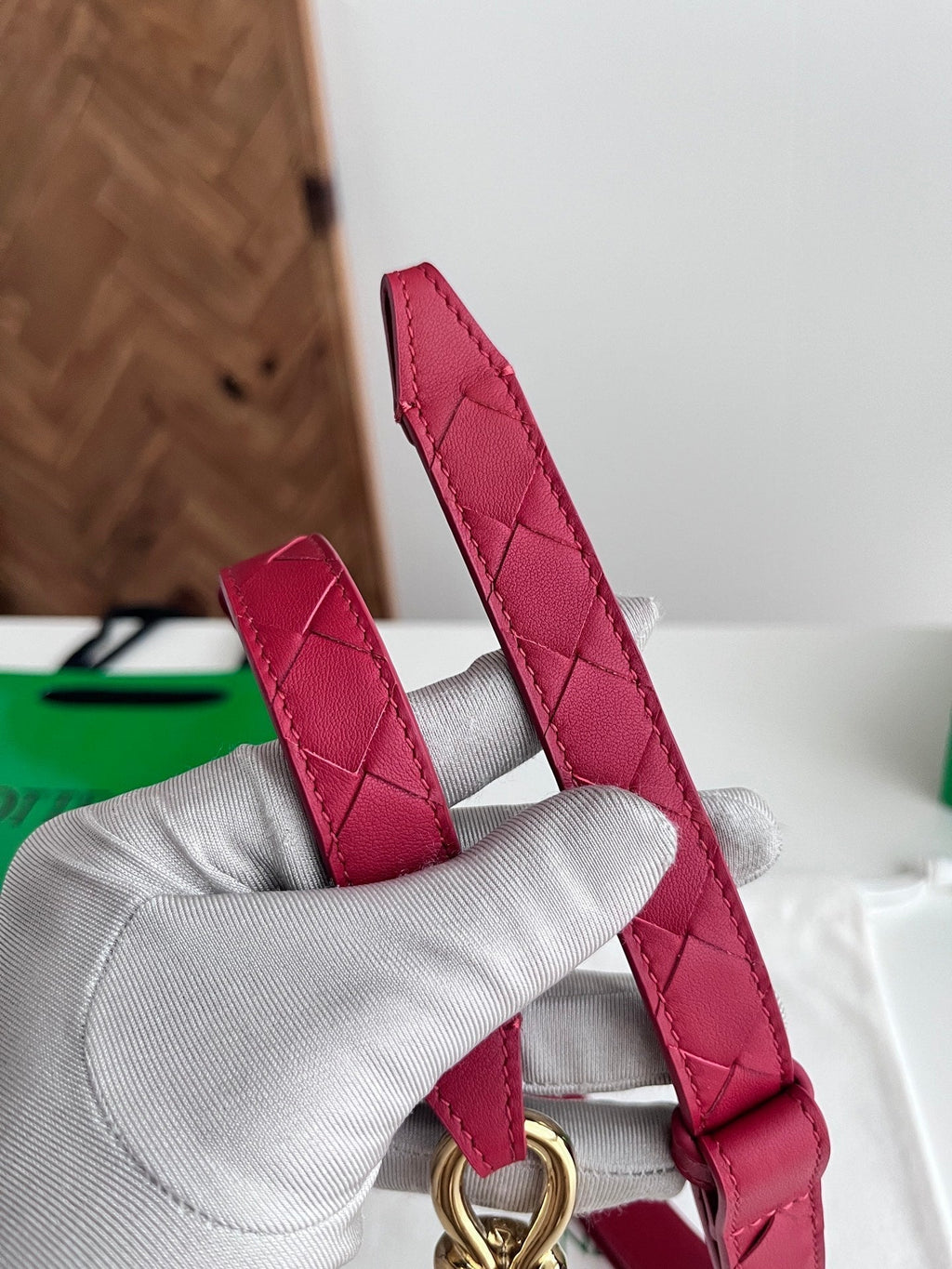 BV 26S Andiamo Knot Buckle Intreccio Belt 2cm Red Lambskin 204752
