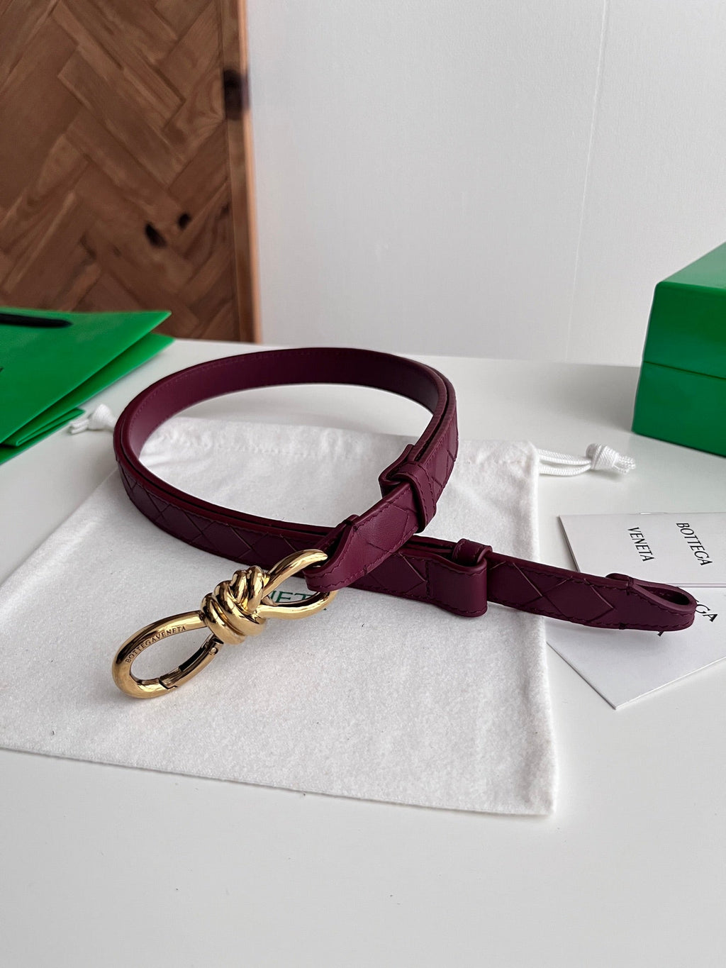 BV 26S Andiamo Knot Buckle Intreccio Belt 2cm Burgundy Lambskin 204748