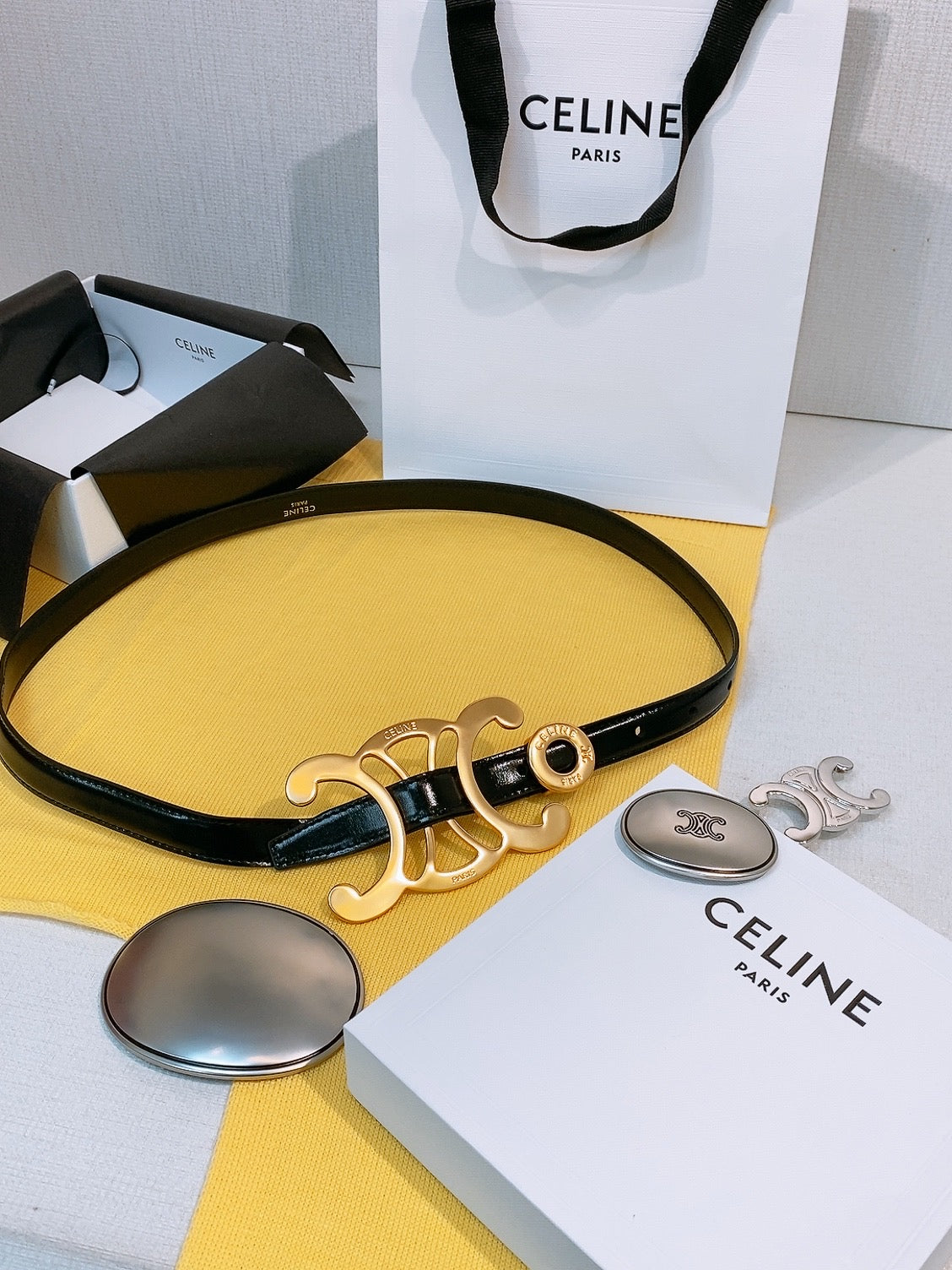 CL Signature Belt 1.8cm Black Taurillon Leather 211352