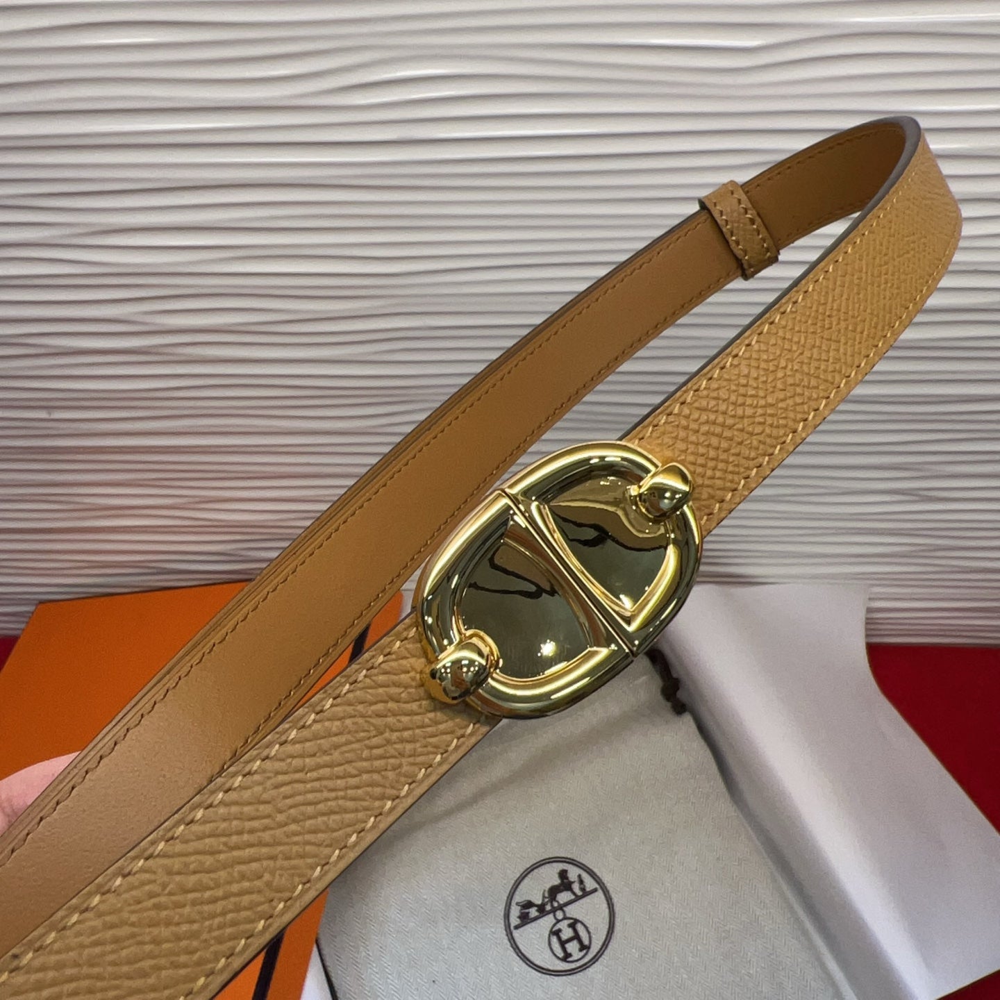 HM Chaîne d'Ancre Belt 18MM Brown Epsom Calfskin GHW 212439