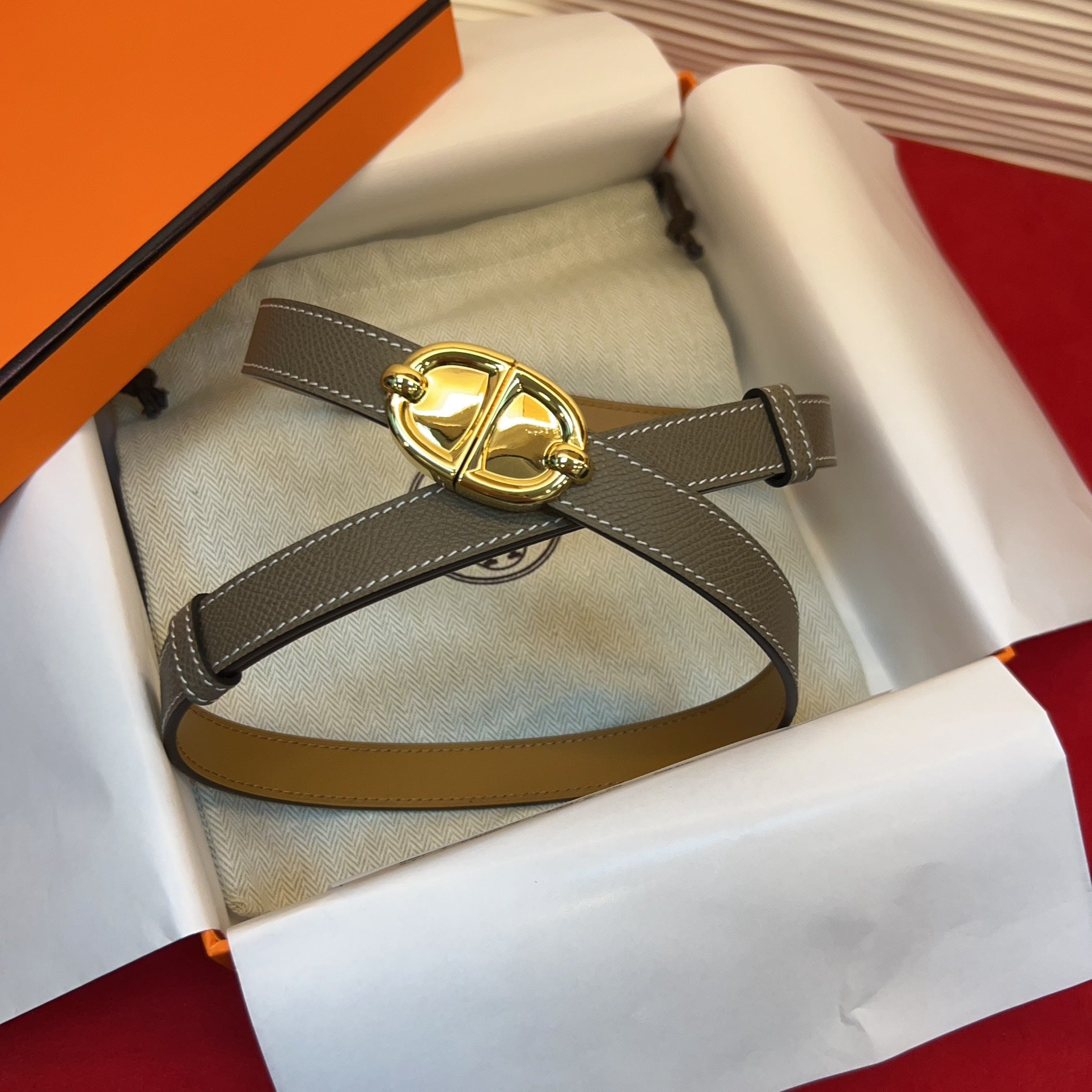 HM Chaine d'Ancre Belt 18MM Dark Grey Epsom Calfskin GHW 212446