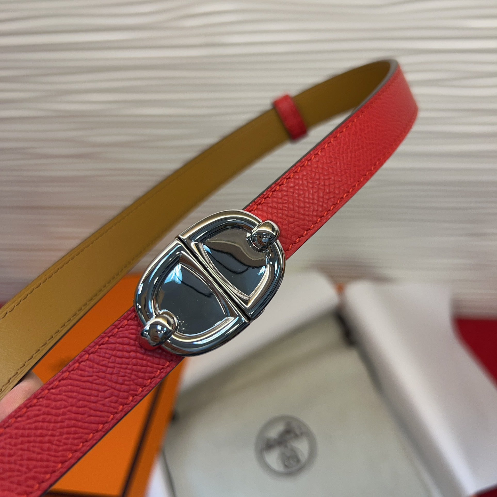 HM Chaine d'Ancre Belt 18MM Red Epsom Calfskin SHW 212449
