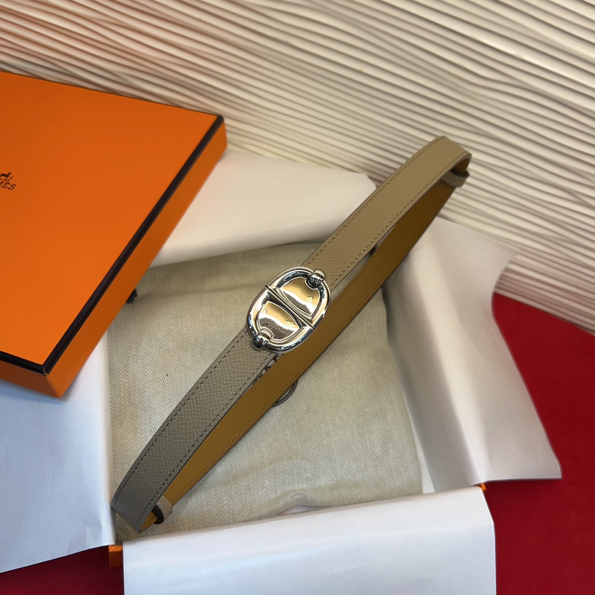 HM Chaine d'Ancre Belt 18MM Grey Epsom Calfskin SHW 212450