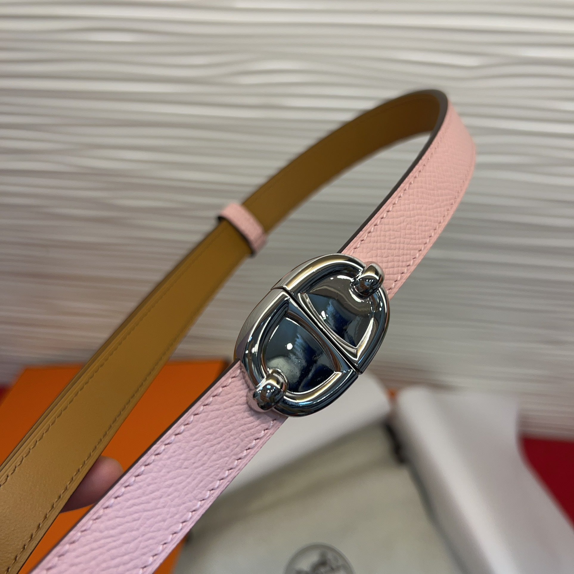 HM Chaine d'Ancre Belt 18MM Pink Epsom Calfskin SHW 212452