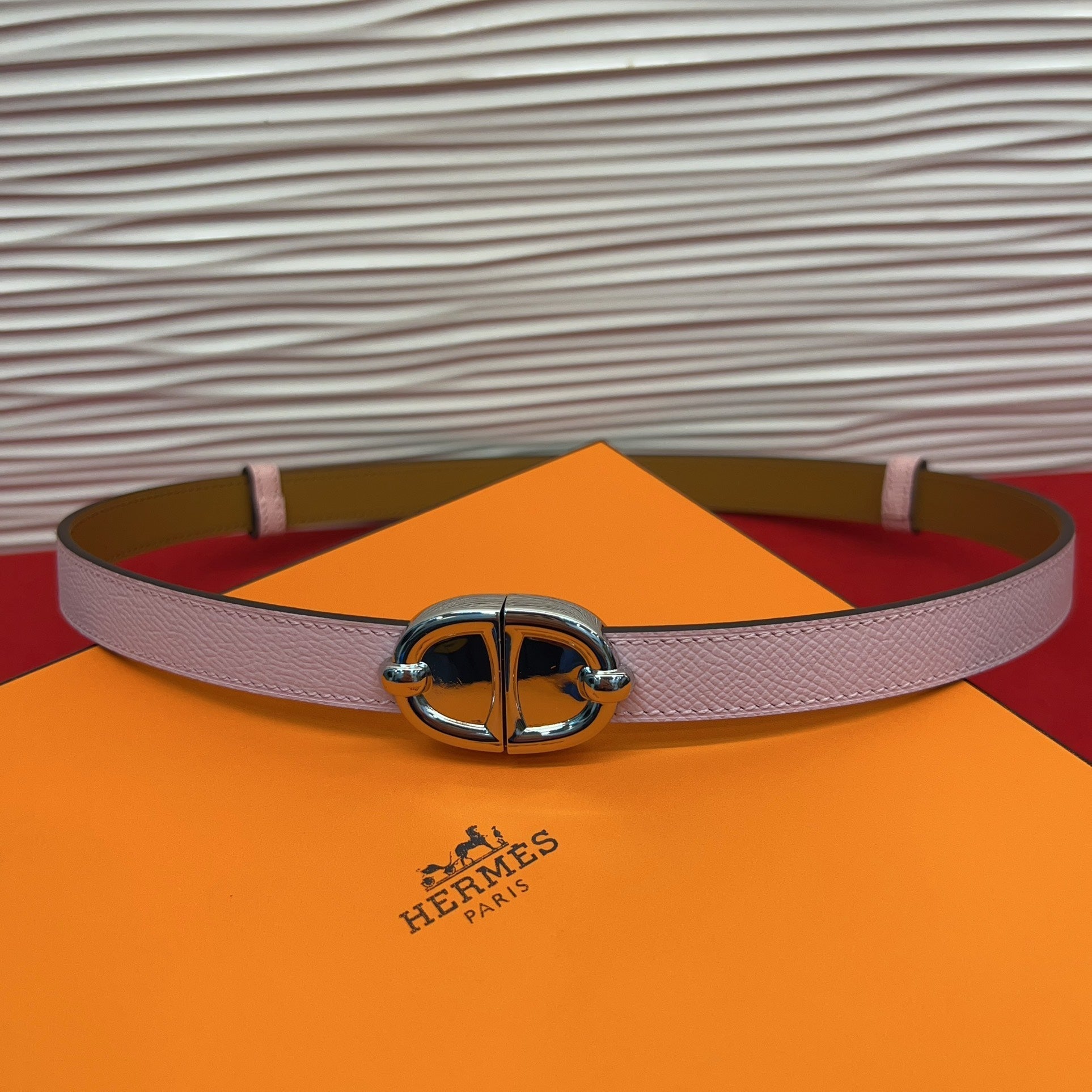 HM Chaine d'Ancre Belt 18MM Pink Epsom Calfskin SHW 212452
