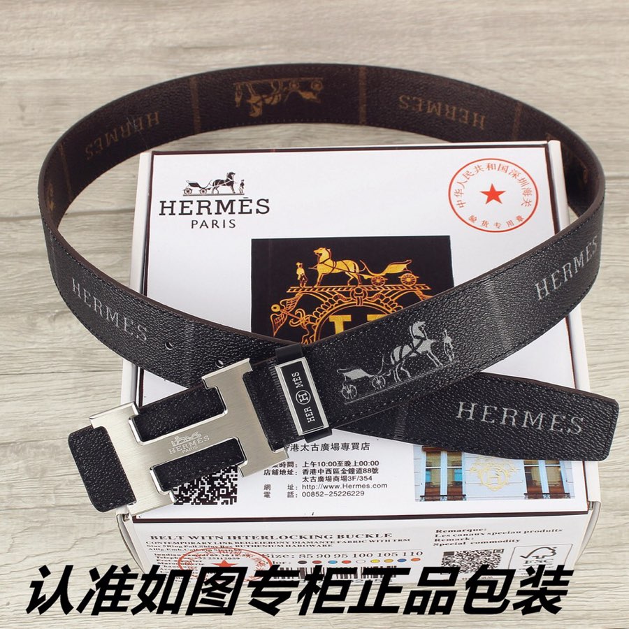 HM Constance Belt 38mm Black Cowhide Sliver Buckle 620194