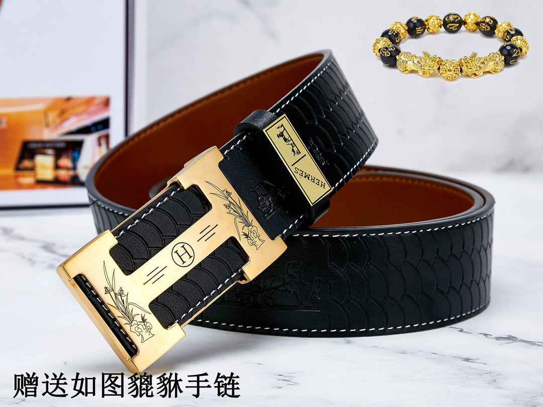 HM Constance Belt 38mm Black Brown Cowhide Gold Buckle 619893