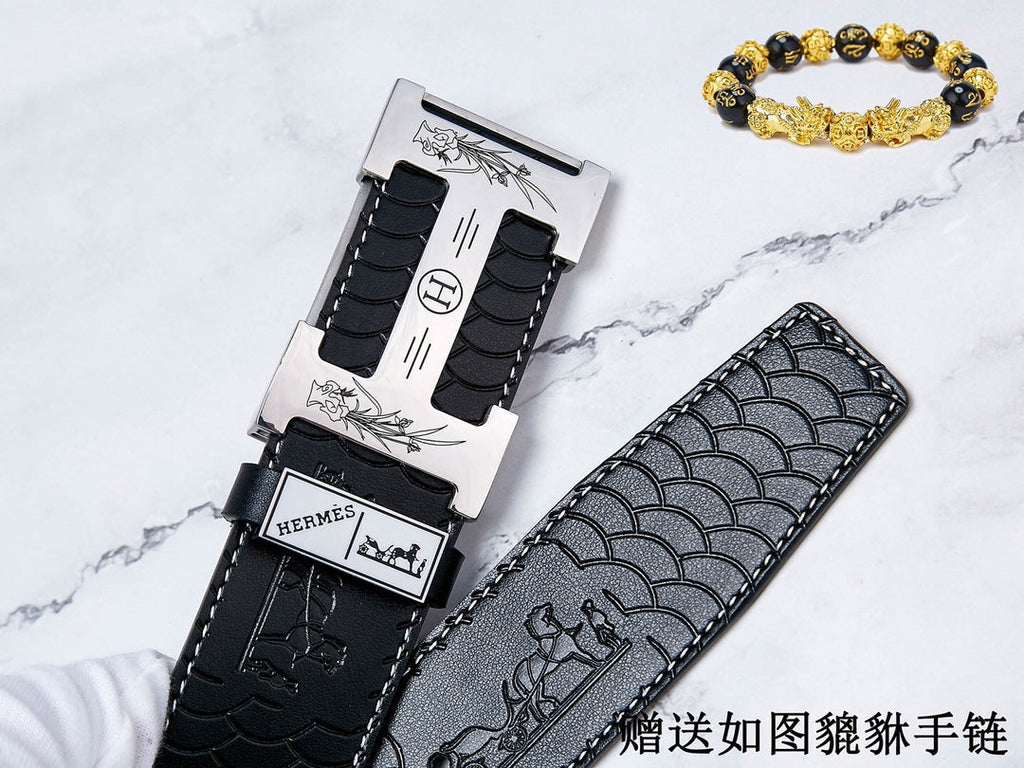 HM Constance Belt 38mm Black Brown Cowhide Sliver Buckle 619894