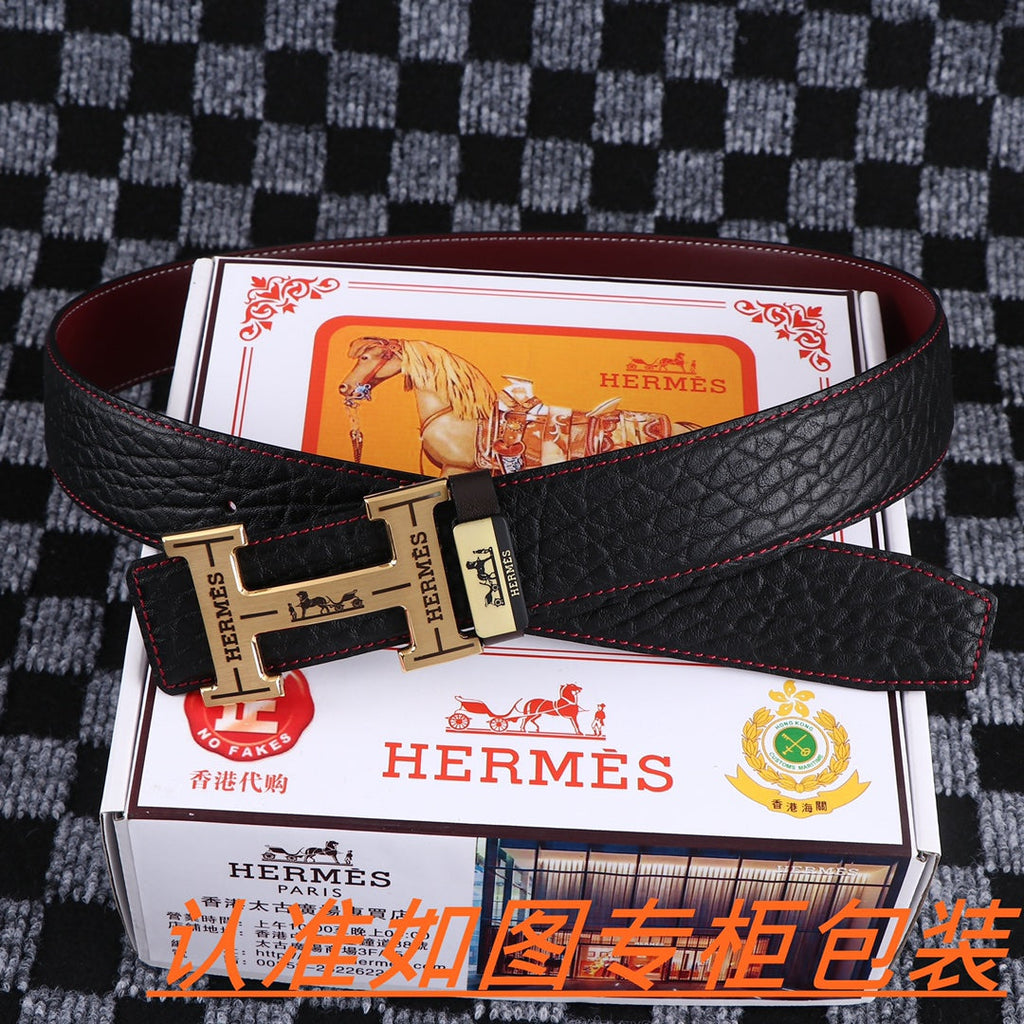 HM Belt 38mm Black Cowhide Leather Gold Buckle 619053