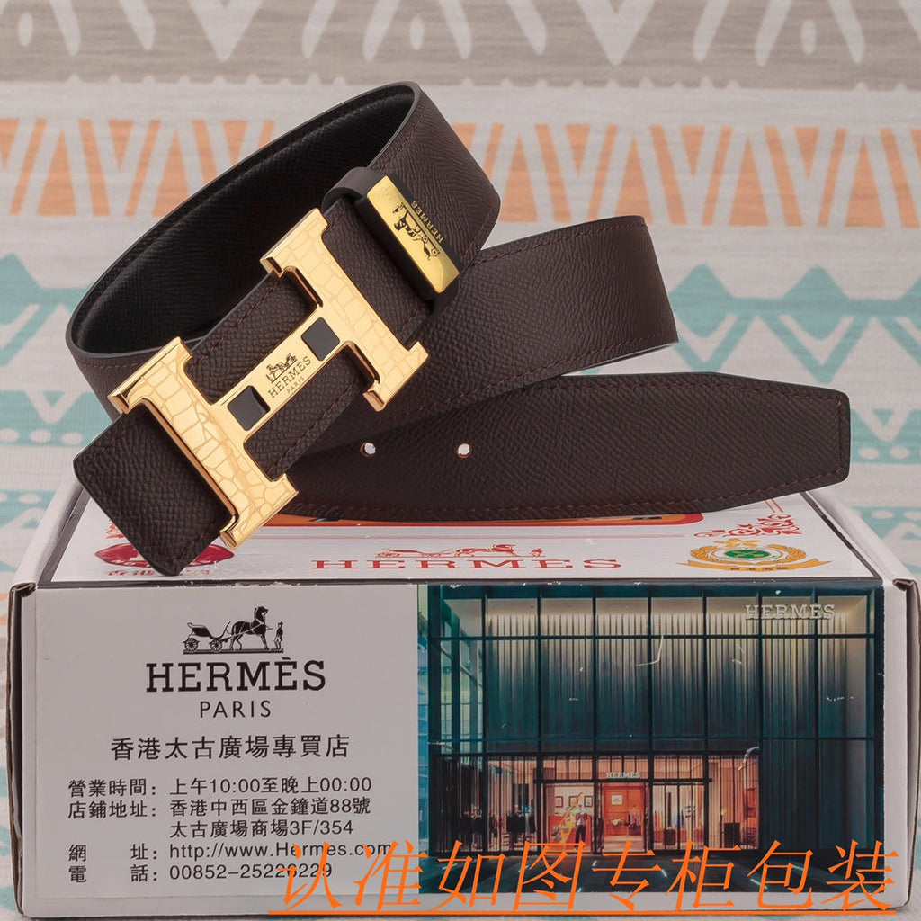 HM Constance Belt 38mm Brown Epsom Gold Buckle 619955