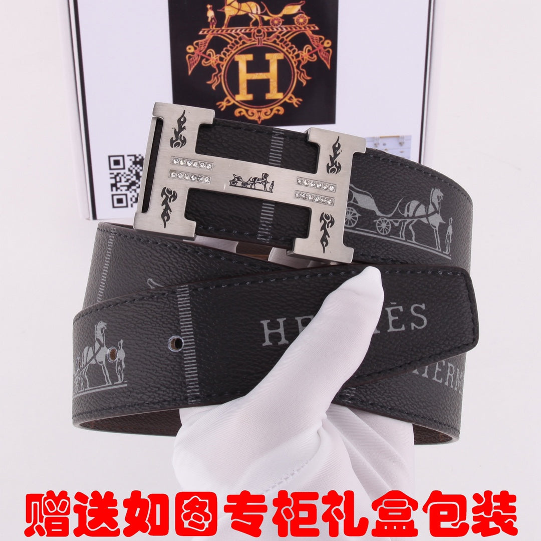 HM Constance Belt 38mm Black Brown Cowhide Gold Buckle 620188