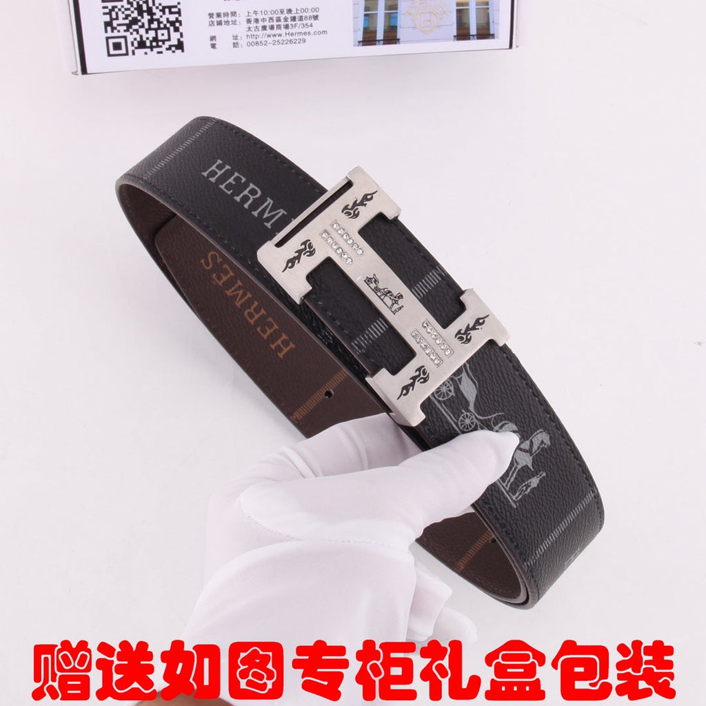 HM Constance Belt 38mm Black Brown Cowhide Gold Buckle 620188