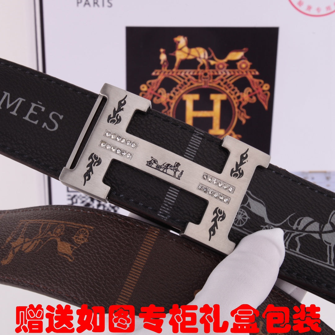 HM Constance Belt 38mm Black Brown Cowhide Gold Buckle 620188
