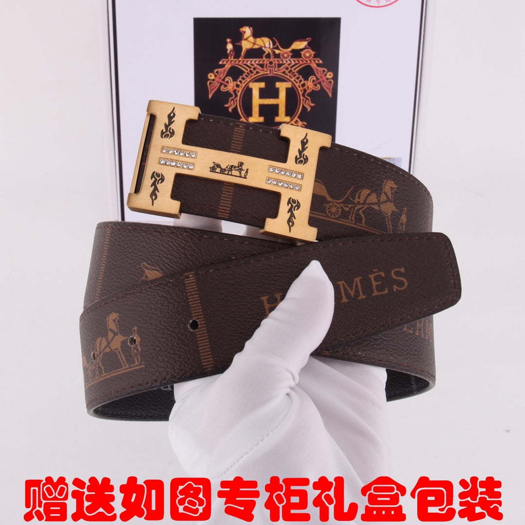 HM Constance Belt 38mm Brown Black Cowhide Gold Buckle 620189